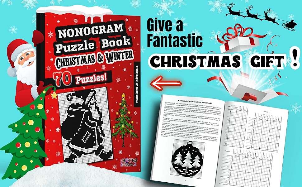 Nonogram Puzzle Book 70 Medium & Hard Christmas and Winter