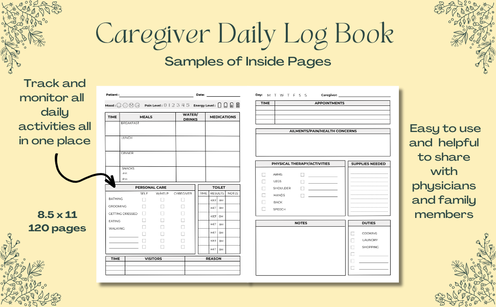 Caregiver Log Book An Important Organizer For Caregivers To Use As A