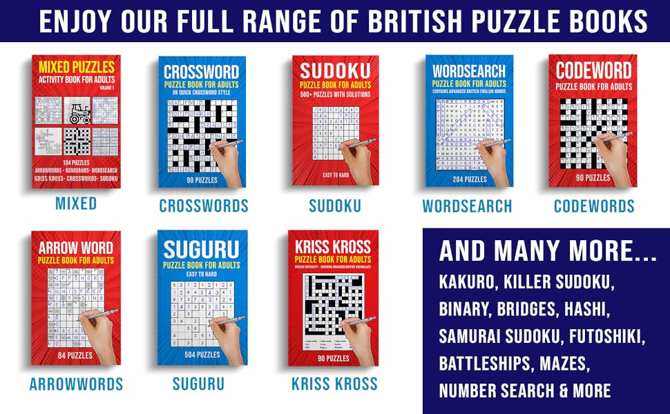 Puzzle Book For Adults Mixed Arrowwords Crossword Kriss Kross Wordsearch Sudoku Nonogram Variety Puzzlebook Uk Version Amazon Co Uk Publishing Puzzle King 9798639179266 Books
