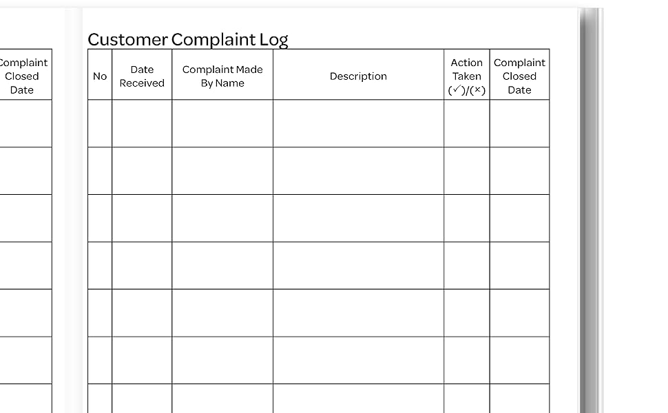 Customer Complaint Log Book Suitable For Small Businesses