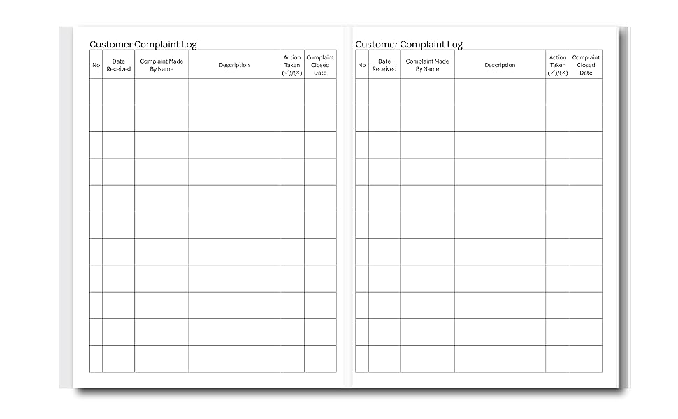 Customer Complaint Log Book Suitable For Small Businesses