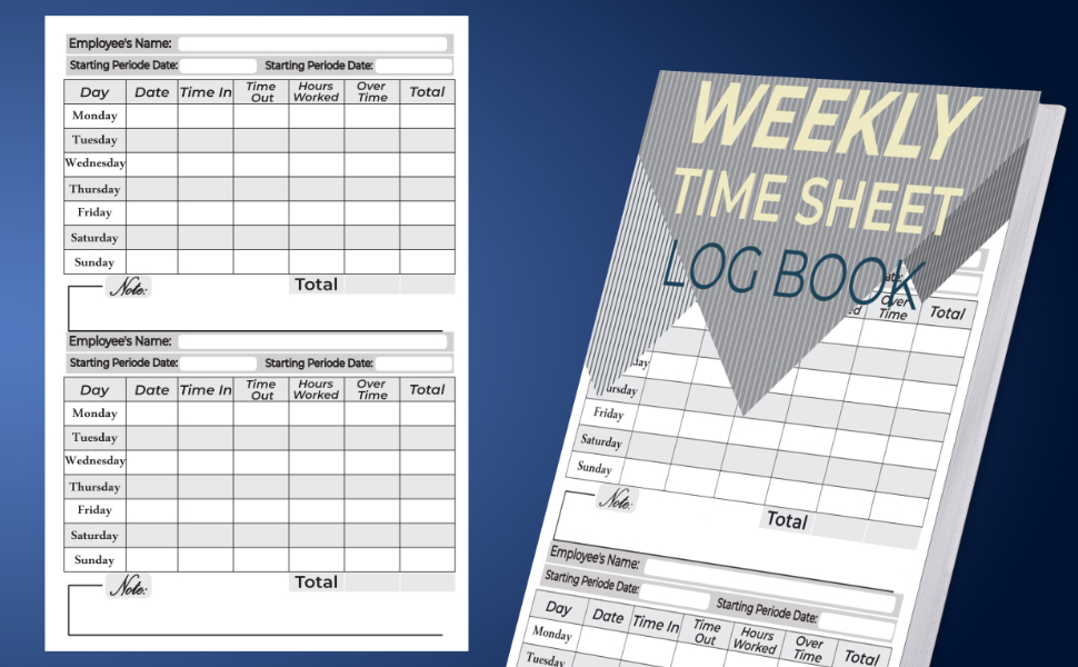Time Sheet Log Book Weekly Timesheet Log Book for Simple Employee and