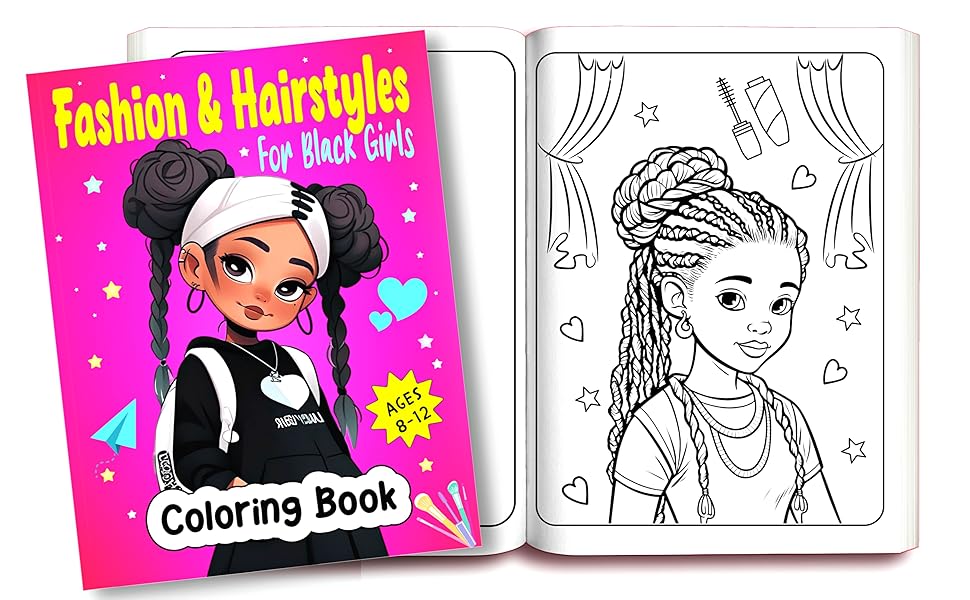 fashion coloring book for african american girls, black girl coloring books for kids ages 4-8 8-12
