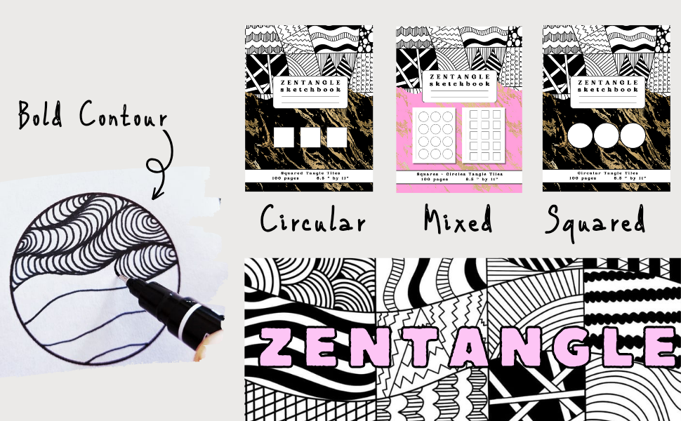 Zentangle Sketchbook , Circles + Squares Tangle tiles Large sheets