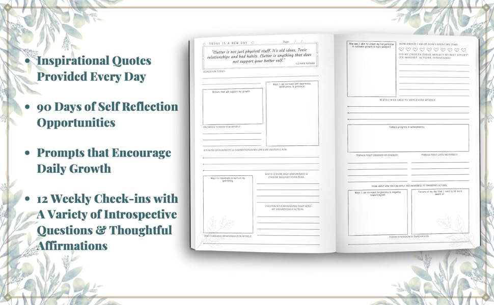 personal growth, self improvement, mindfulness, workbook, diary, habit tracker, positivity, prompts