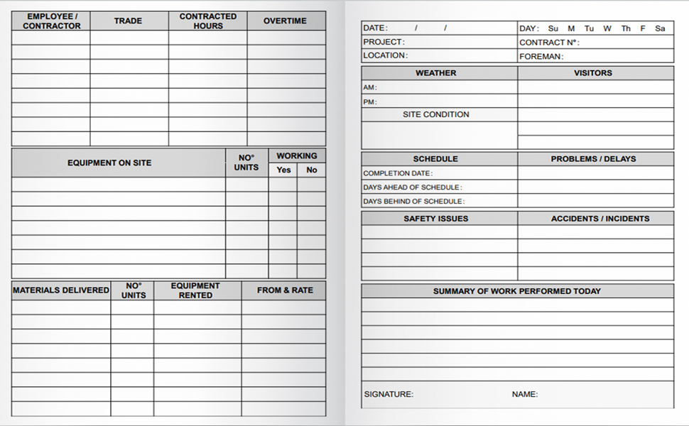 Construction Superintendent Daily Log Book Construction Site Managers