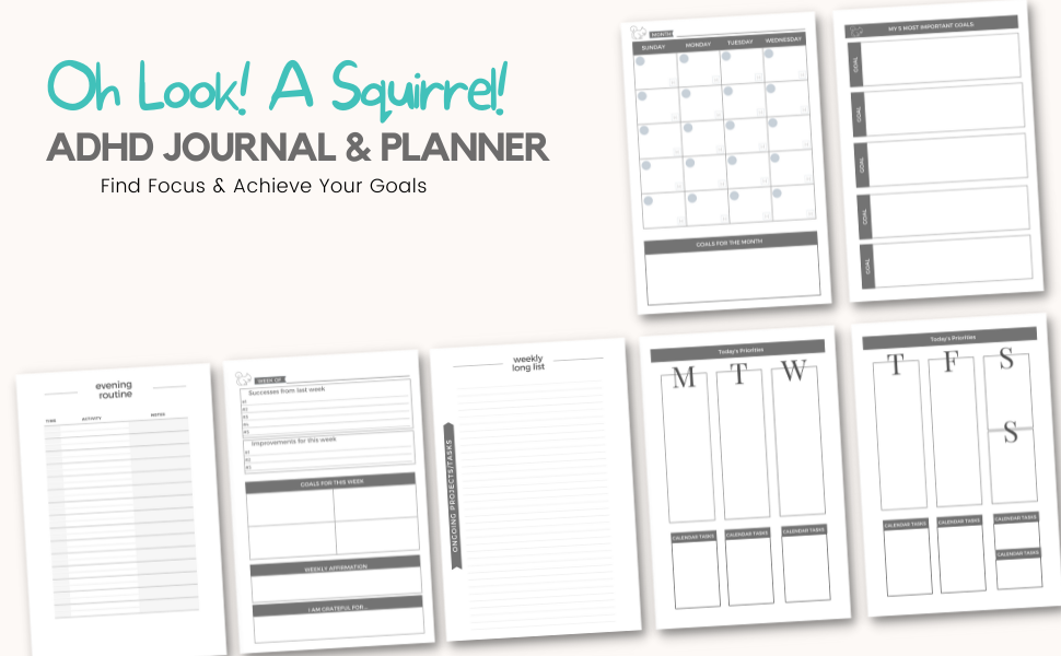 ADHD Planner, ADHD Journal, Motivational Planner, 5 min journal, brain focus, adult adhd tools