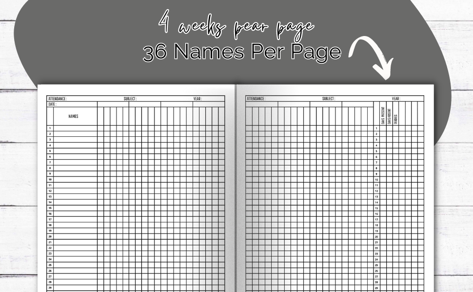 8.5 x 11 in Teacher Attendance Record Book, 101 Pages Total Attendance