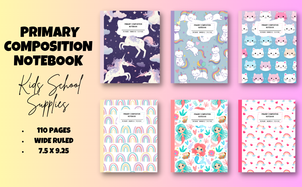 Primary Composition Notebook k2 7.5 x 9.25 Cute Rainbow