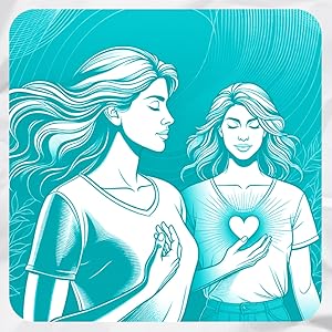 Image of a woman looking at peace with herself. A reflection of her shows she's connect to her heart
