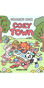 cat coloring book,cozy coloring book,adorable town coloring book,adorable animals coloring book