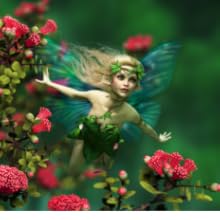 Fairy flying through blooming plant