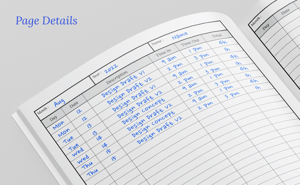 Daily Time Sheet Log Book Simple Work Hours Log Book