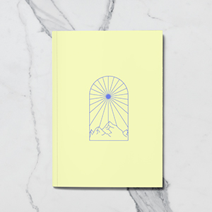 Yellow Boho inspired - line art sun mountains