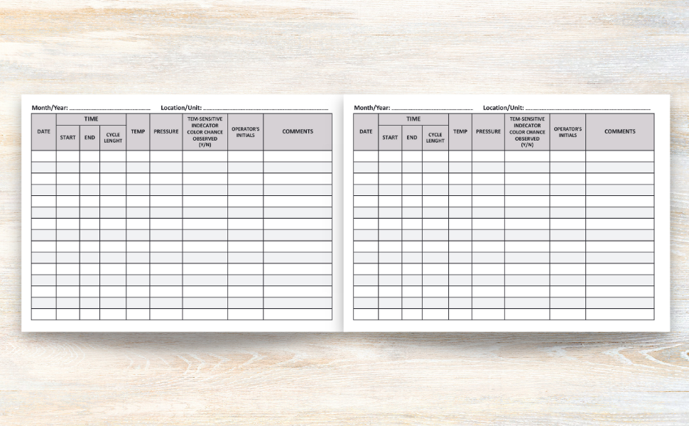 Autoclave log book Sterilization operator log sheet Ultrasonic