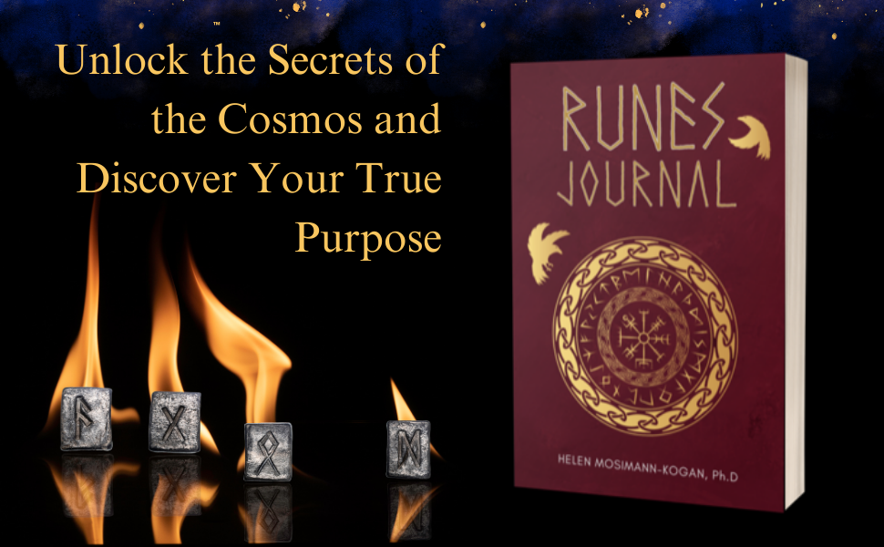 The Runes Journal next to four Runes with flames 