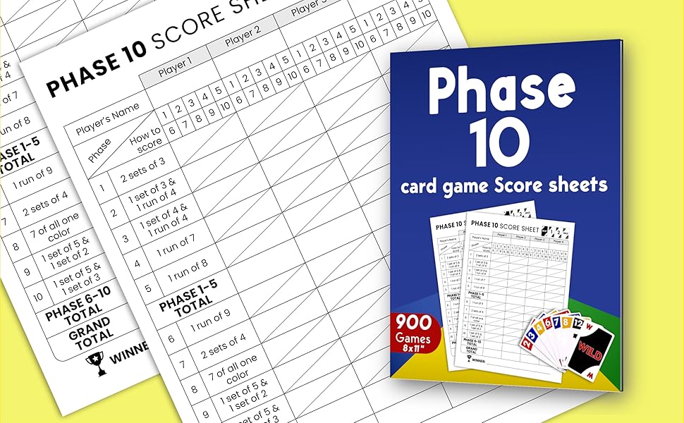 Phase 10 Card Game Score Sheets Large print pages for up to 900 games