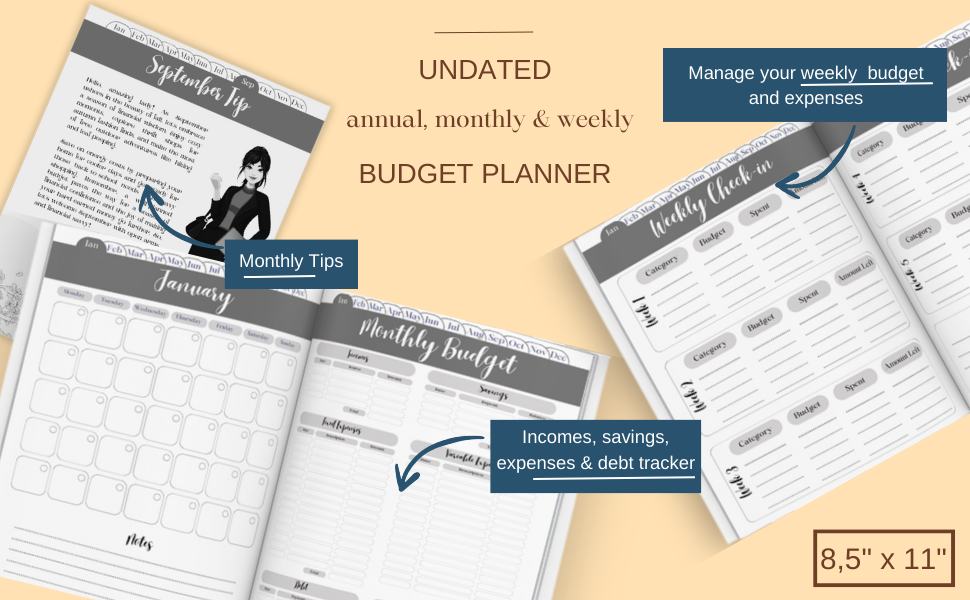 Undated annual, monthly & weekly budget planner