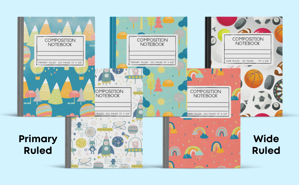 Composition Notebook Primary Ruled Book With Clouds And Rainbows For