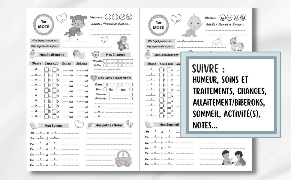 Page De Garde Carnet De Bord Bébé Personnalisable Carnet de Suivi Bébé à remplir 0 à 6 mois: suivi quotidien précis de la
