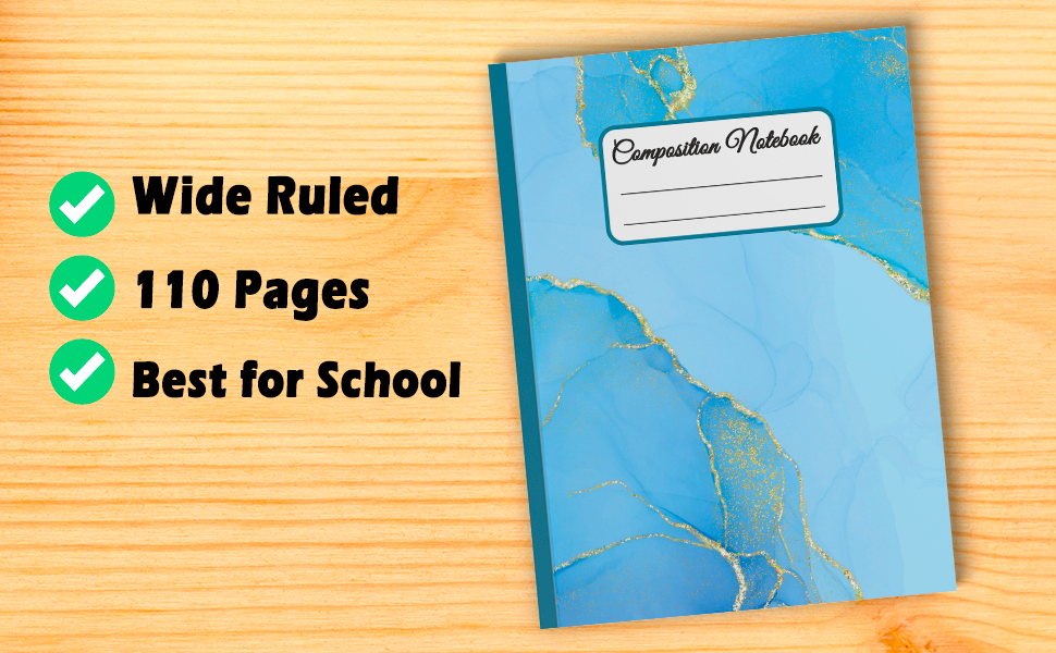 Composition Notebook Wide Ruled for kids, girls, students Blue