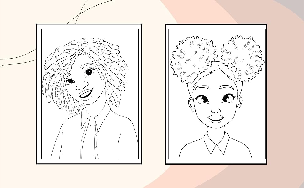 Beautiful Afro Black Girls: Coloring Book, Pretty Portraits and Hairstyles for Kids, Teens, Adults 