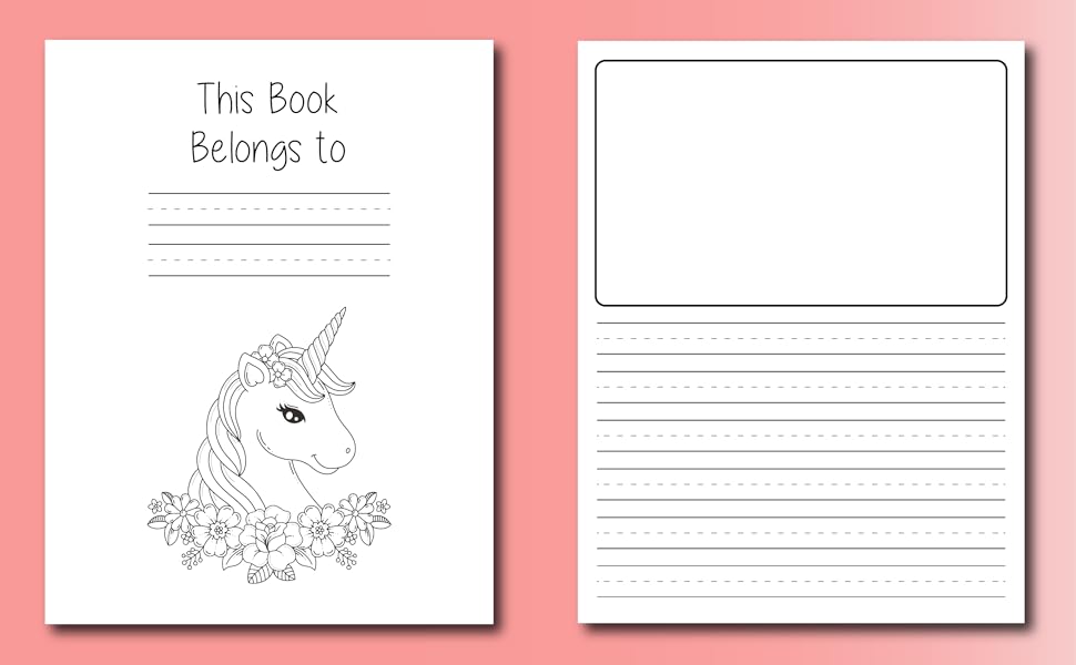 Primary Composition Notebook k2 with Picture Space Cute Pink Unicorn