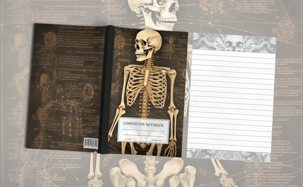 notebook, skeleton, vintage