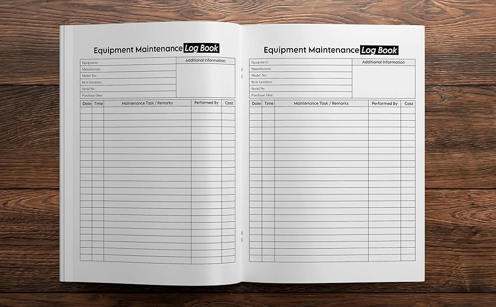 Equipment Maintenance Log Book Maintenance log For Repairs, Service