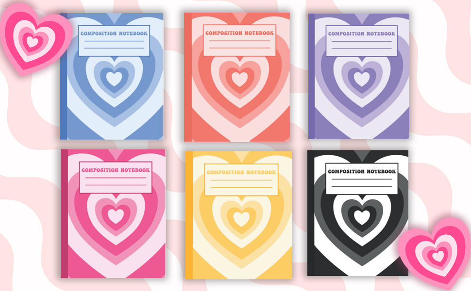 Composition Notebook Pastel Blue Repeating Hearts College Ruled