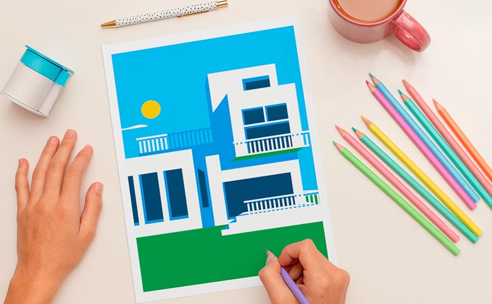 Minimalist Art Modern Houses Coloring Book for Adults: 50