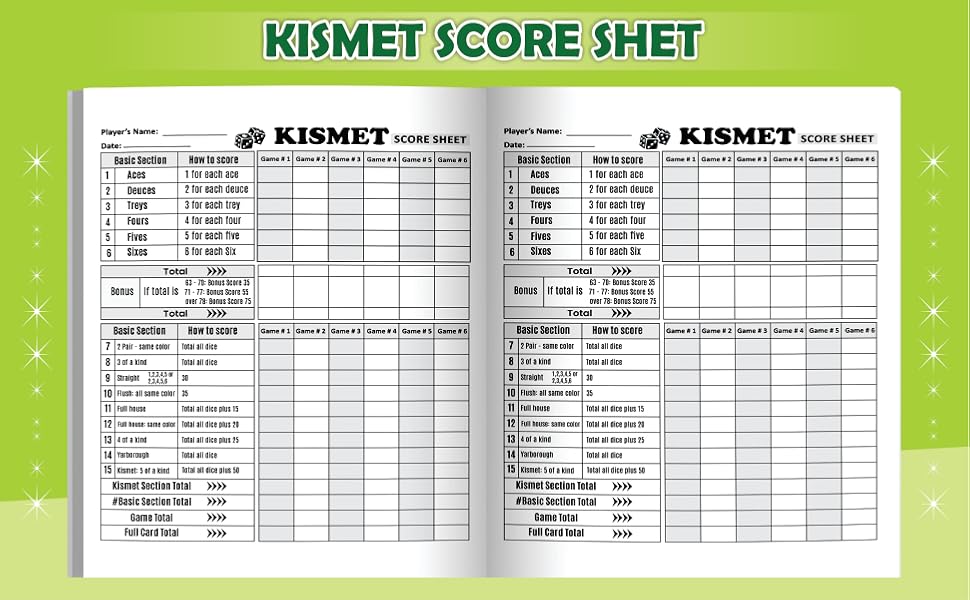 Kismet Score Sheets Large Print Score Pads, 8.5" x 11" 100+ Pages