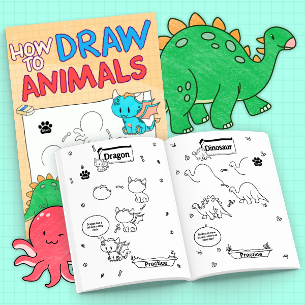 How To Draw Animals For Kids: Simple And Easy Drawing Book To Learn How To Draw Dog Cat Lion Elephant Dolphine and More Step By Step For Kids