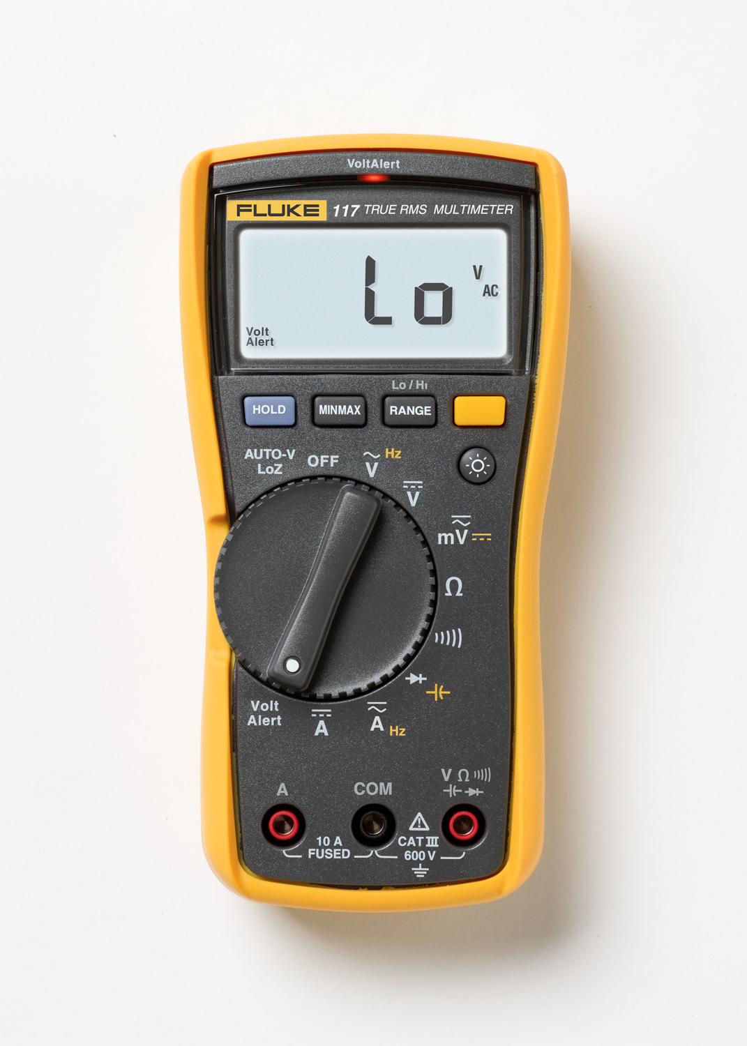 Fluke 117 Digital Multimeter, Non-Contact AC Voltage Detection, Measures Resistance/Continuity/Frequency/Capacitance/Min Max Average, Automatic AC/DC Selection, Low Impedance Mode