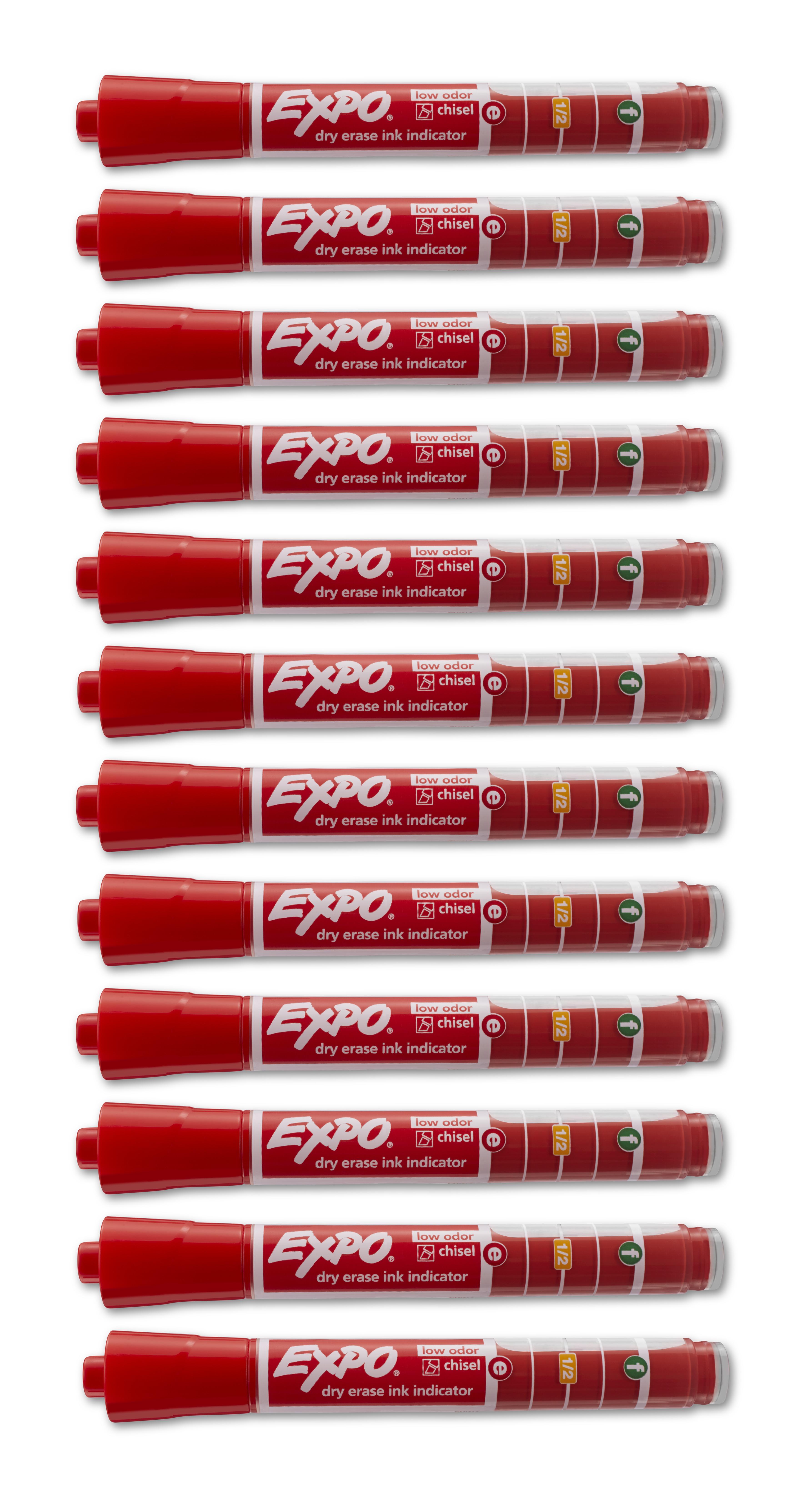 EXPO Dry Erase Markers with Ink Indicator, Chisel Tip, Red
