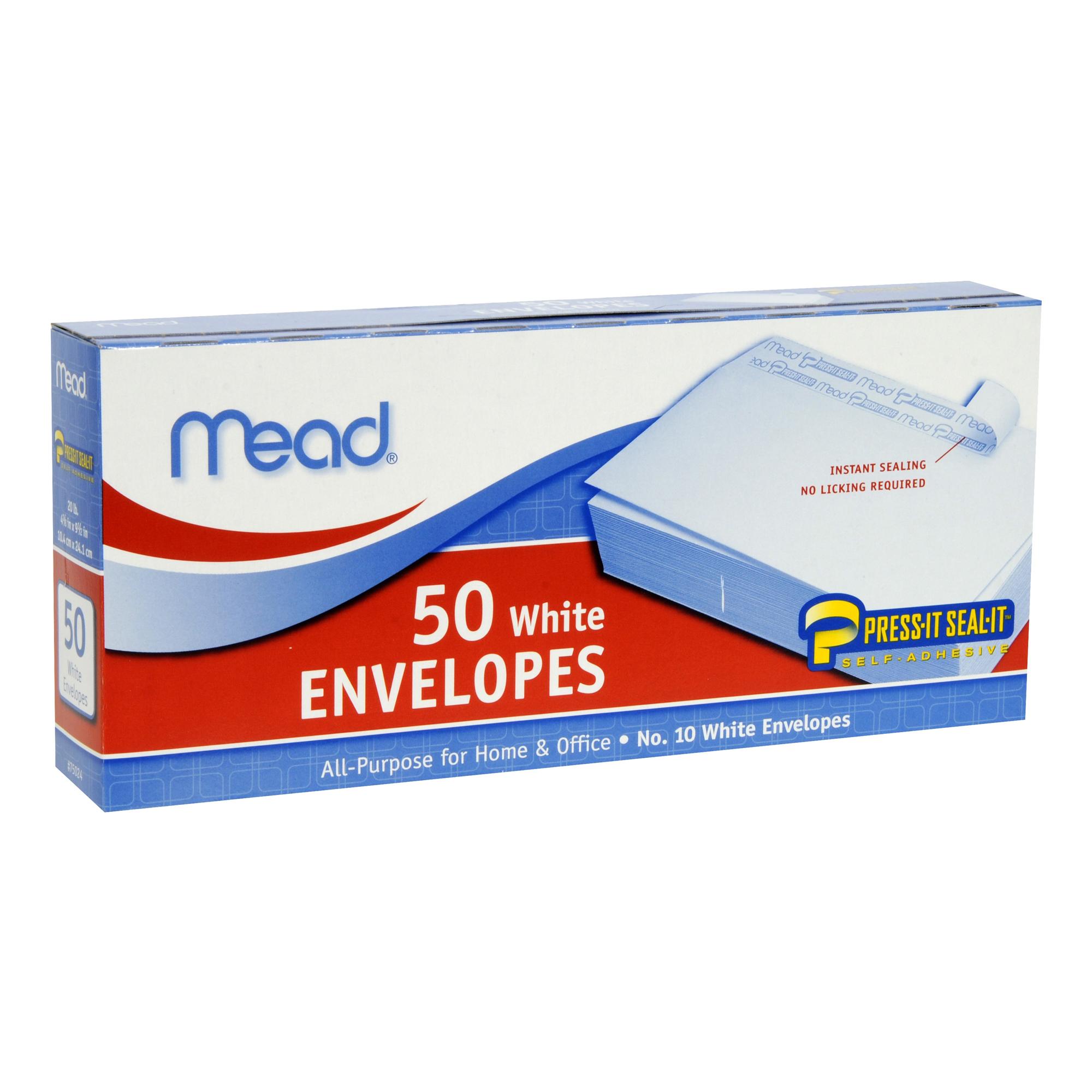 Mead 10 Envelopes, PressIt SealIt, White, 50/Box (75024