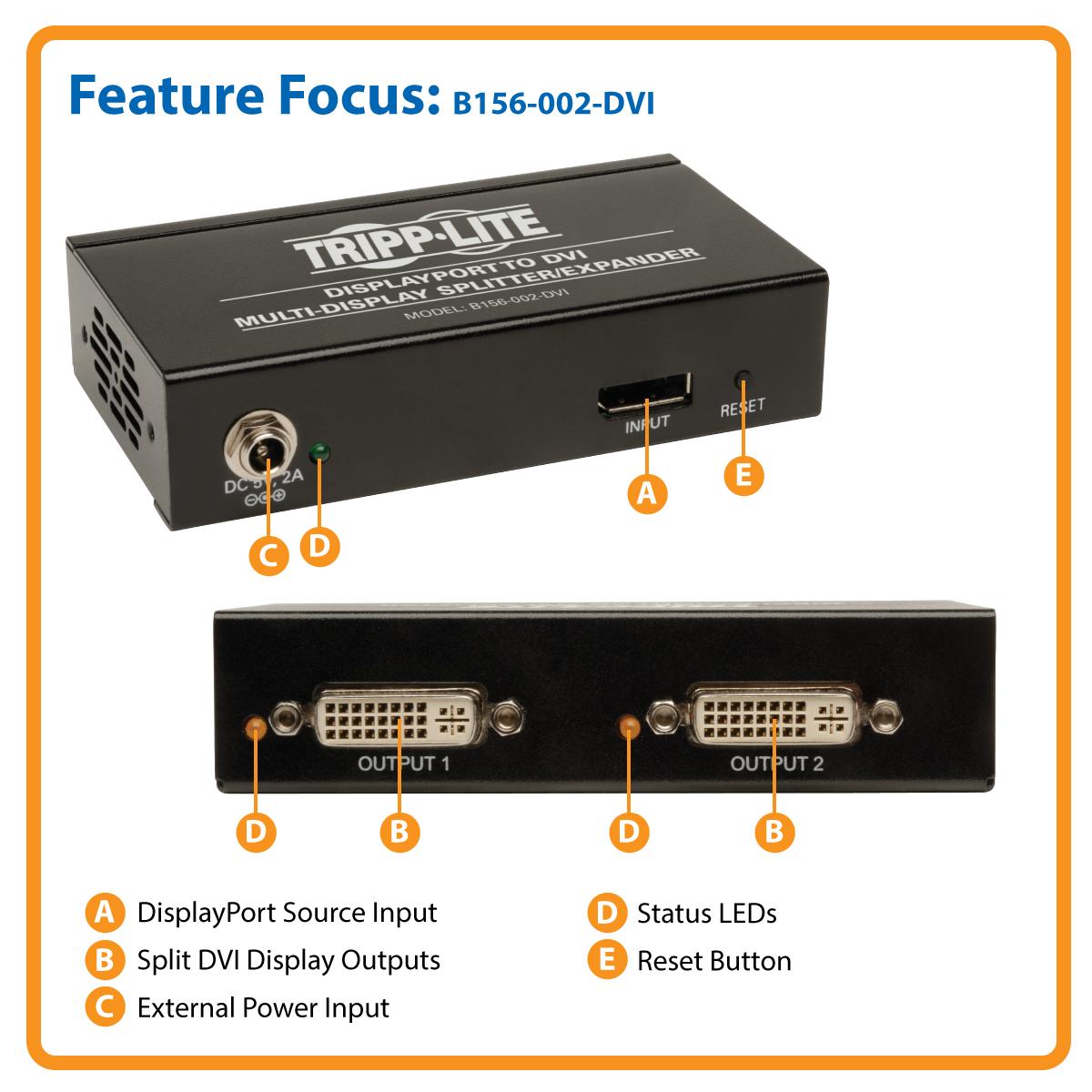 2Port Displayport to Dvi Splitter MultiDisplay Adapter, 3840x1200 at