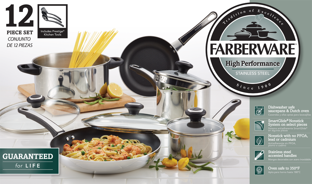 Farberware High Performance Stainless Steel Cookware Pots and Pans Set, 12 Piece