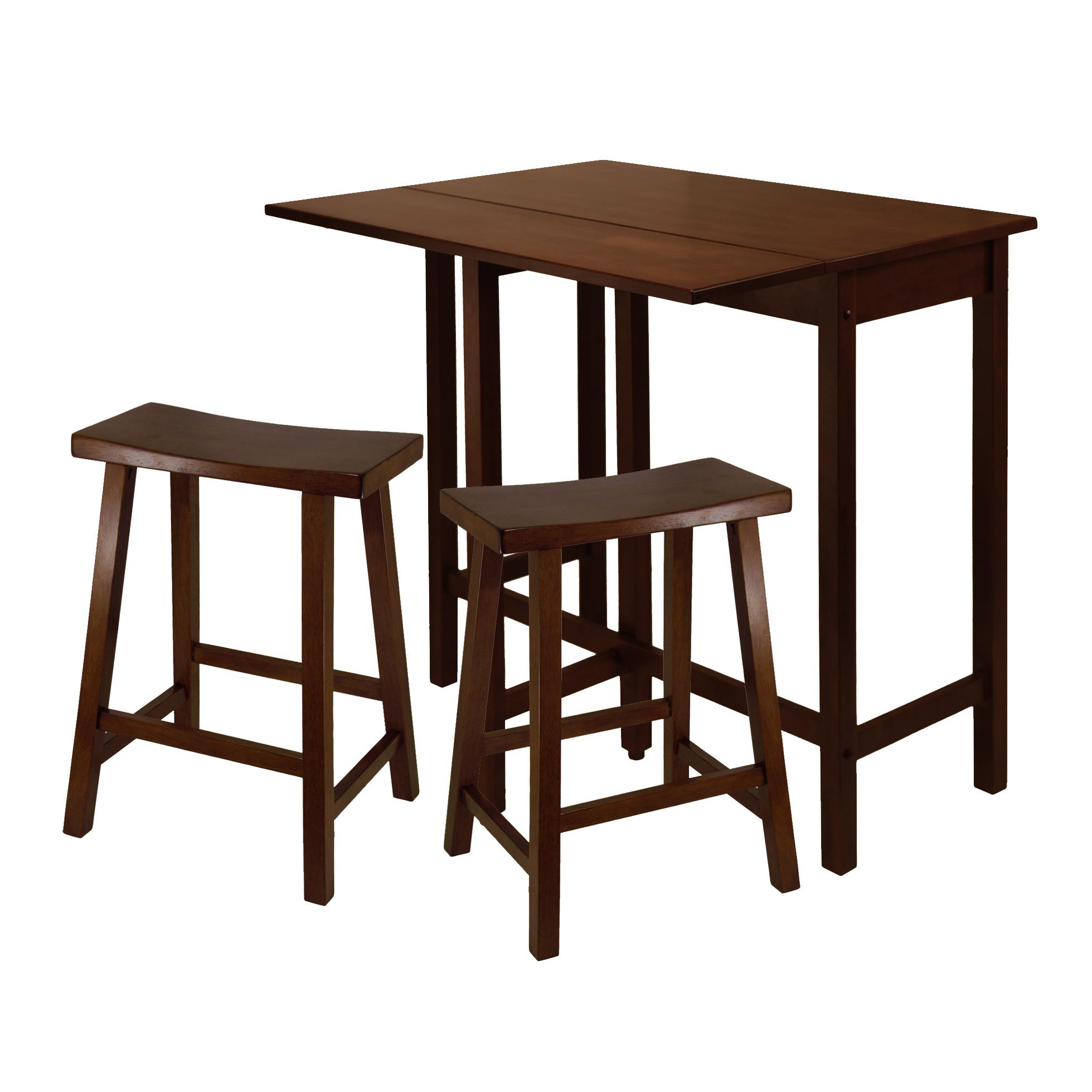 Winsome Lynnwood High Drop Leaf Table with 24Inch Saddle Seat Stool, 3Piece