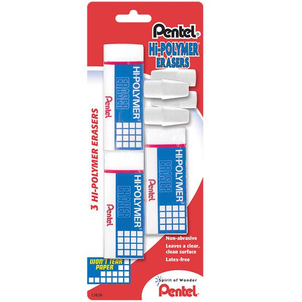 Pentel HiPolymer Block Eraser, Black, 3 Pack (ZEAH06BP3