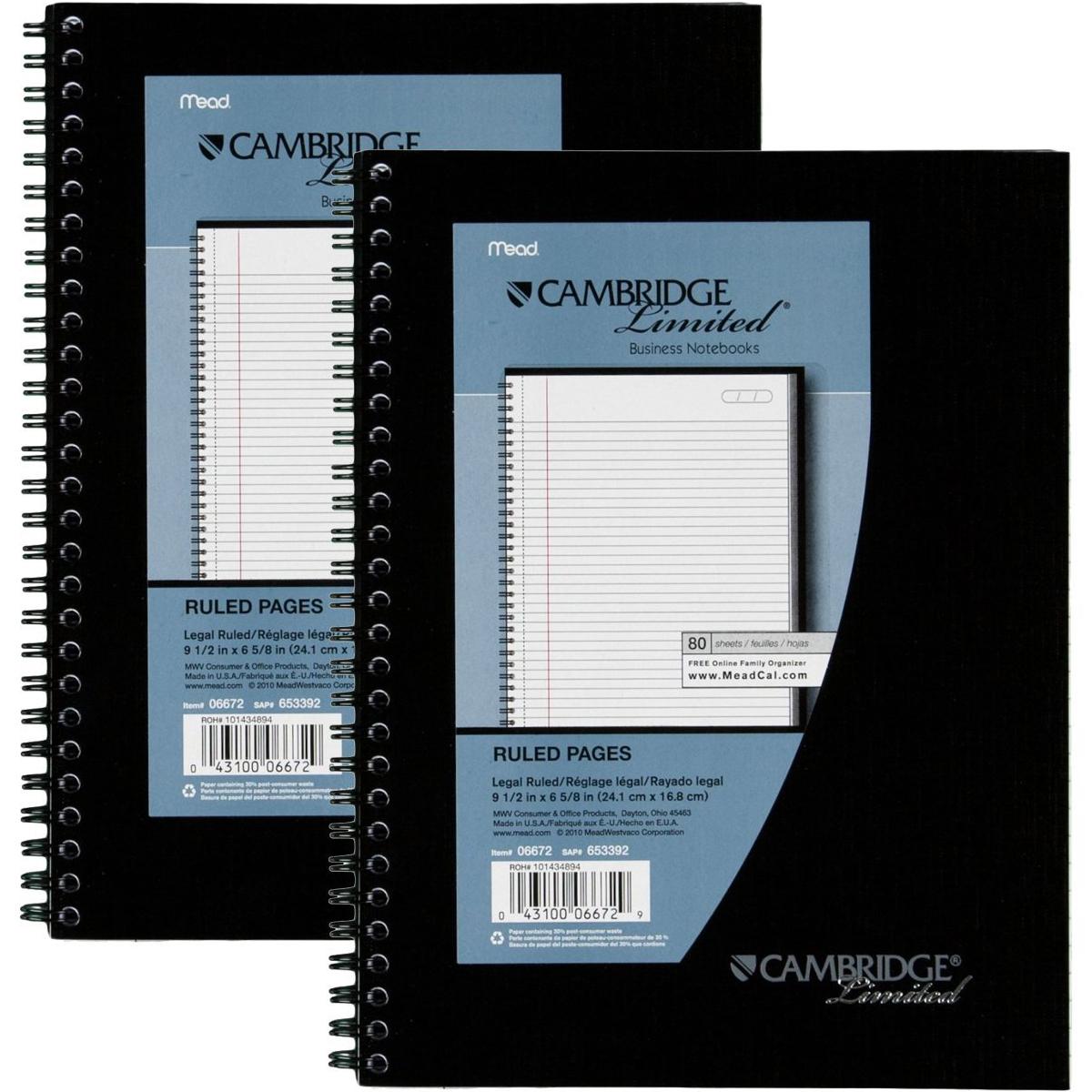 Mead Cambridge Business Notebooks, Wirebound, Legal Ruled, 65/8 x 91/