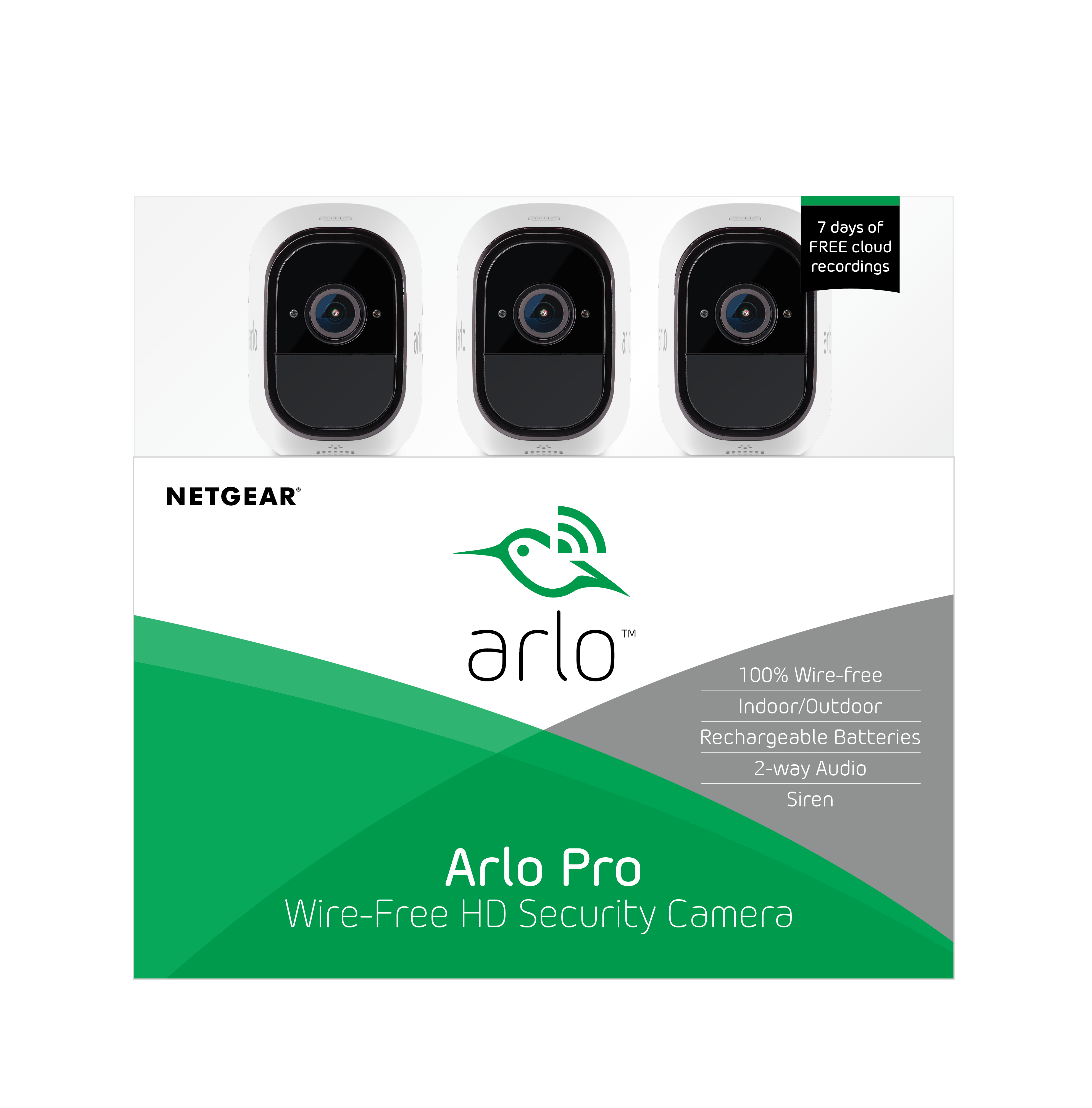 NETGEAR Arlo Pro Security System with Siren 3 Rechargeable WireFree