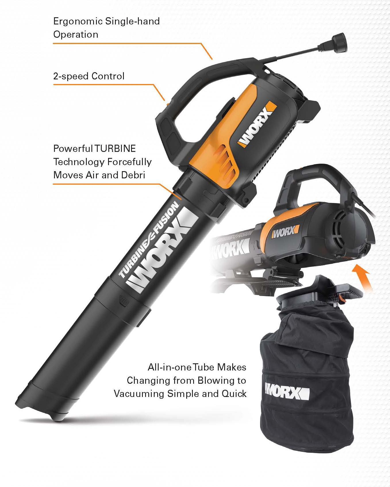 WORX Turbine Fusion Leaf Blower, Mulcher, and Vacuum with DualStage