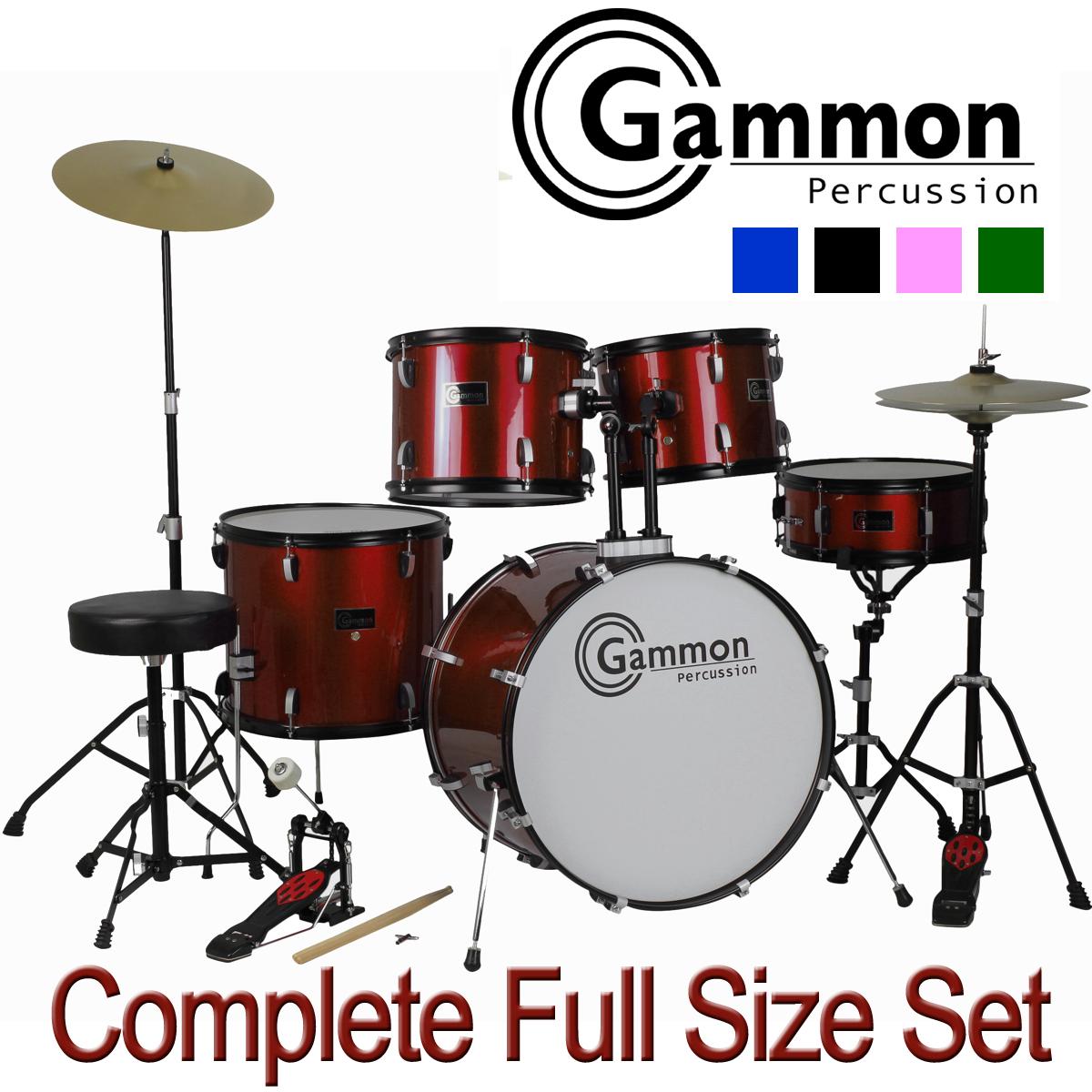 Gammon Percussion Full Size Complete Adult 5 Piece Drum Set