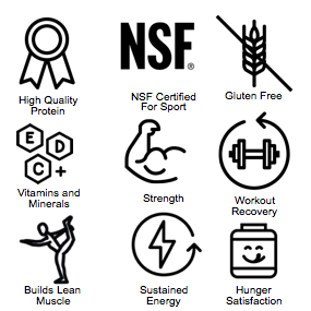 High Quality Protein, NSF Certified For Sport, Gluten Free, Vitamins and Minerals
