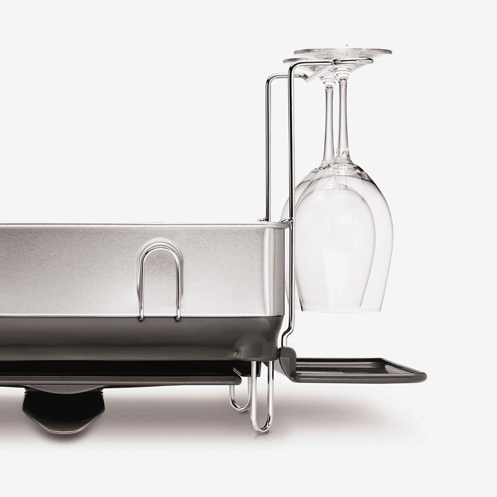 simplehuman Steel Frame Dishrack with Wine Glass Holder and Bamboo