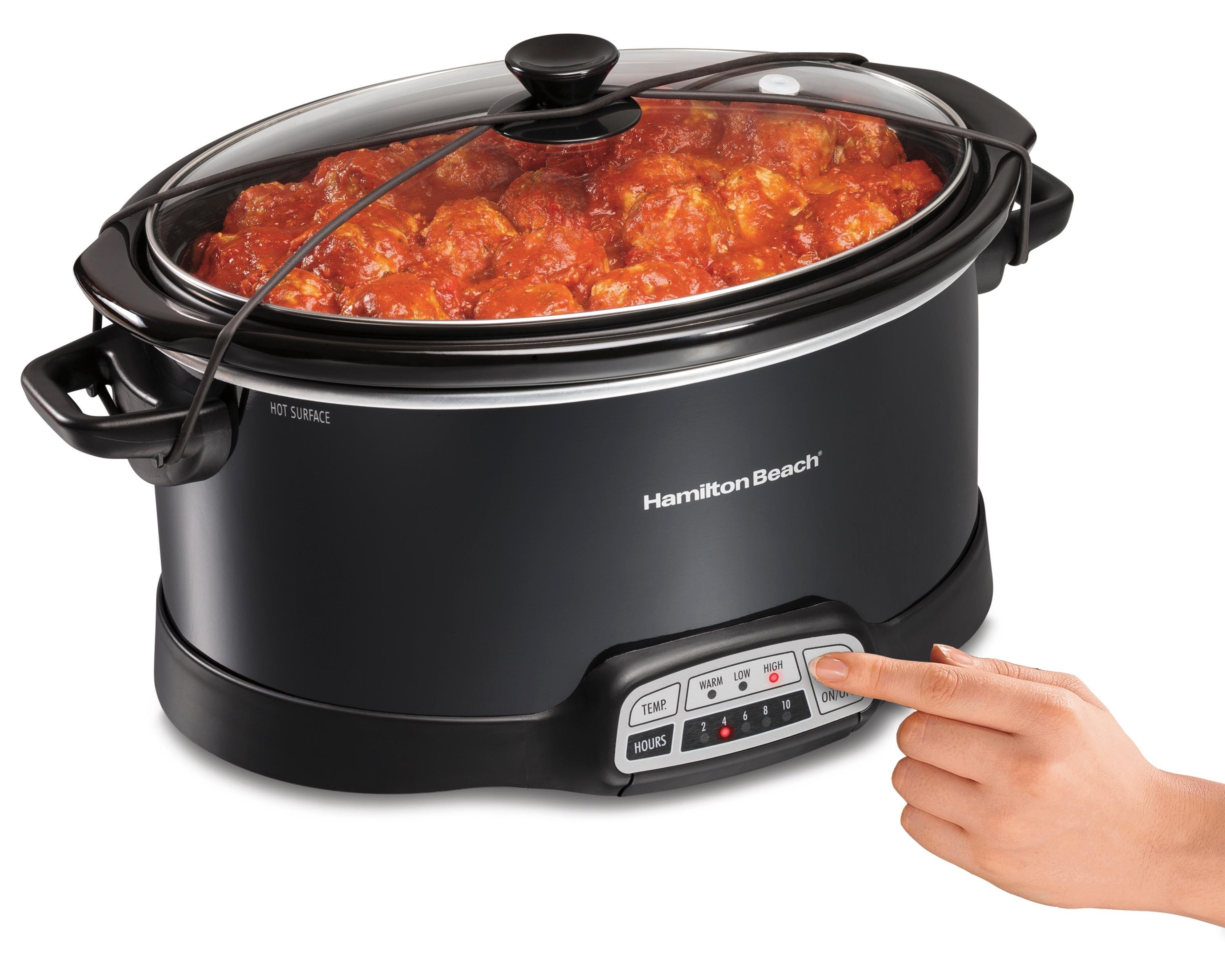 HamiltonBeach Programmable Slow Cooker, 7Quart with Lid Latch Strap