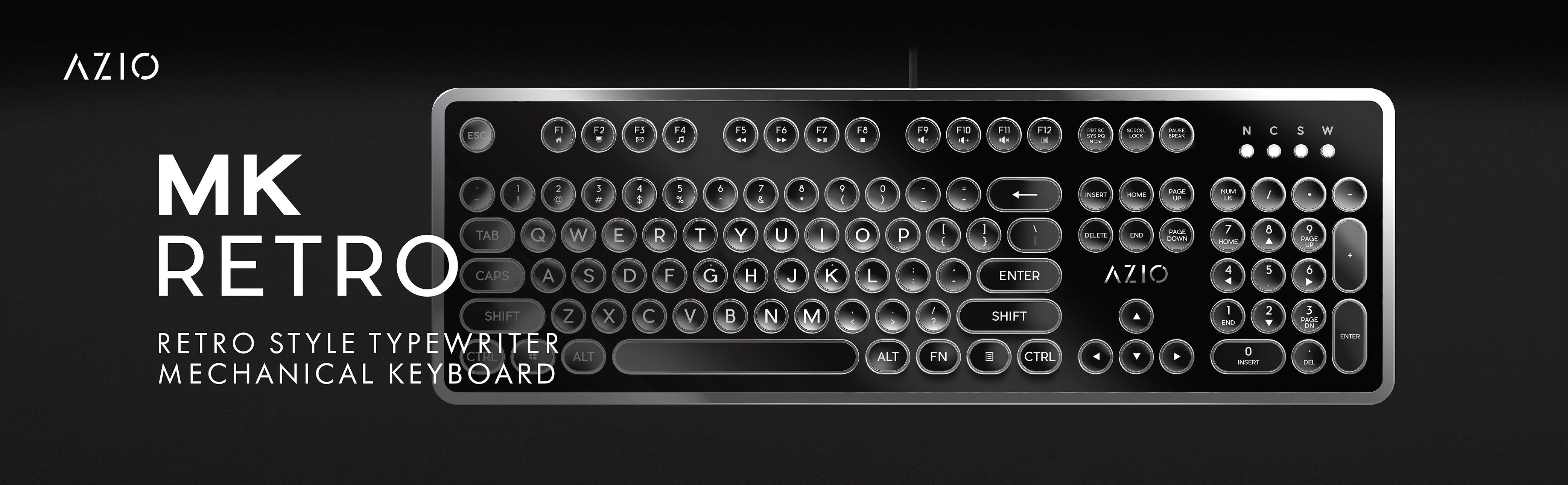 Azio Mk Retro USB Typewriter Inspired Mechanical Keyboard (Blue Switch