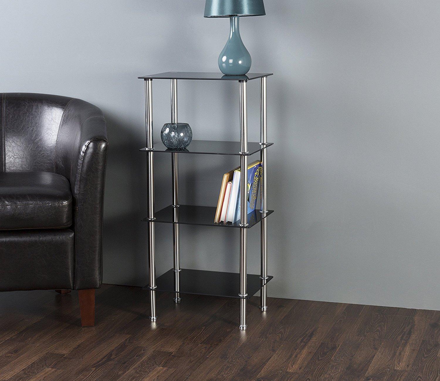 AVF S33A Small 3 Tier Shelving Unit in Black Glass & Chrome Amazon