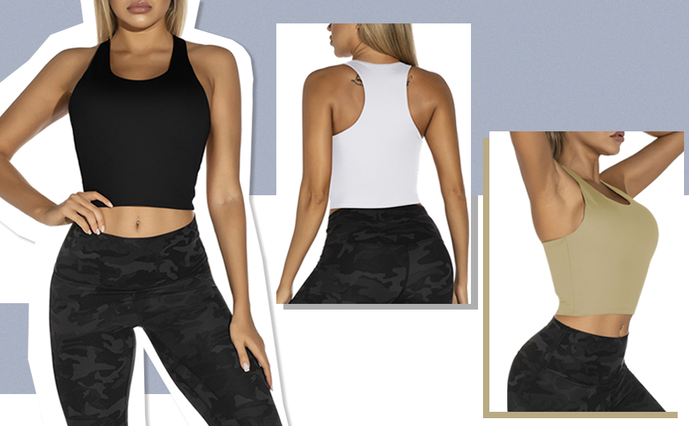 LASLULU Womens Padded Sports Bras Medium Support Yoga Tank Top Longline Workout Crop Tops 16 crop tops